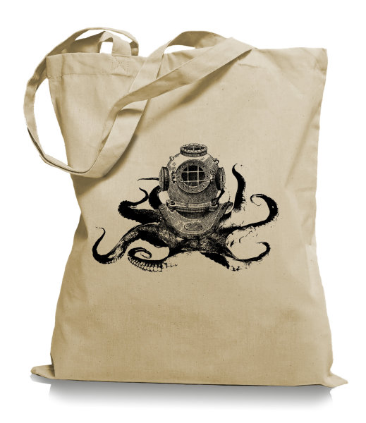 Ma2ca® Octopus Diver - Jutebeutel Stoffbeutel Tragetasche / Bag WM101