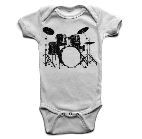 Drums Drummer Schlagzeuger Babybody Strampler  white 18-24 Monate