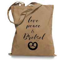Love Peace und Bretzel Brezel Tragetasche / Bag / Jutebeutel WM1-caramell