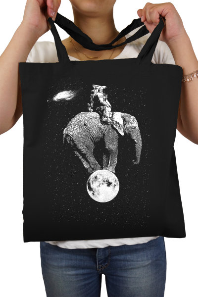 Space Elephant - Stoffbeutel bedruckt - lange Henkel bedruckte Jutebeutel Tasche Beutel Elefant Galaxy Moon Mond