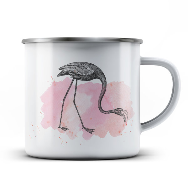 Ma2ca® Pink Flamingo Vogel Vögel Emailletasse Campingbecher Tasse Emaillebecher Kindertasse Becher