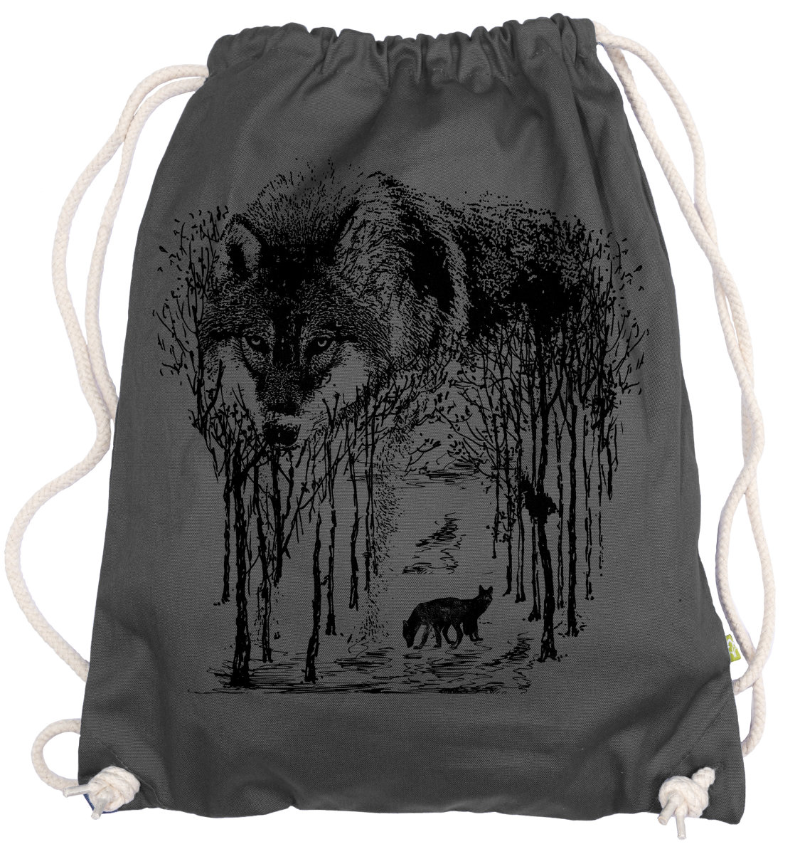 Wolf Forrest Gymsac Turnbeutel | Baumwoll-Stoffbeutel Mit Wolf-Druck | Ca. 12 Liter | Uni & Freizeit