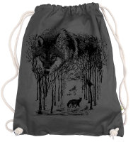 Ma2ca® - Wolf Forrest Wälder Wald Nature Natur Wölfe Gymsac Turnbeutel - Stoffbeutel Tasche Hipster Sportbeutel Rucksack bedruckt - darkgrey
