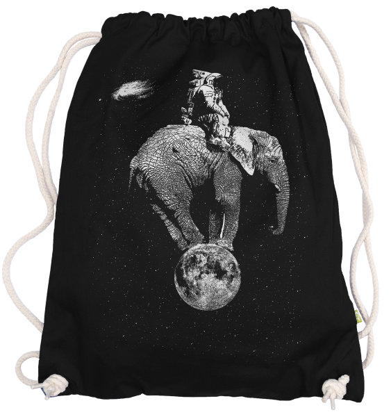 Ma2ca® - Space Elephant Elefant Moon Mond Gymsac Turnbeutel - Stoffbeutel Tasche Hipster Sportbeutel Rucksack bedruckt - black