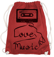 Ma2ca® - Love Music Old Tape Kassette Gymsac Turnbeutel - Stoffbeutel Tasche Hipster Sportbeutel Rucksack bedruckt Music Cassette - red
