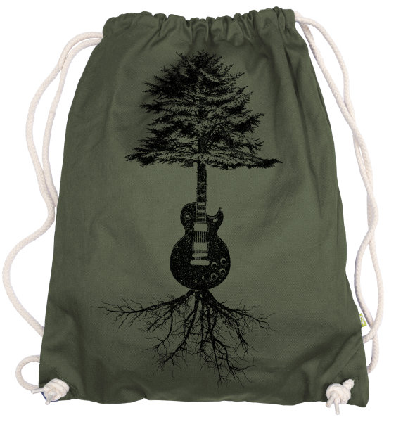 Ma2ca® - Guitar Tree Gitarre Gitarrenbaum Gymsac Turnbeutel - Stoffbeutel Tasche Hipster Sportbeutel Rucksack bedruckt   - olive