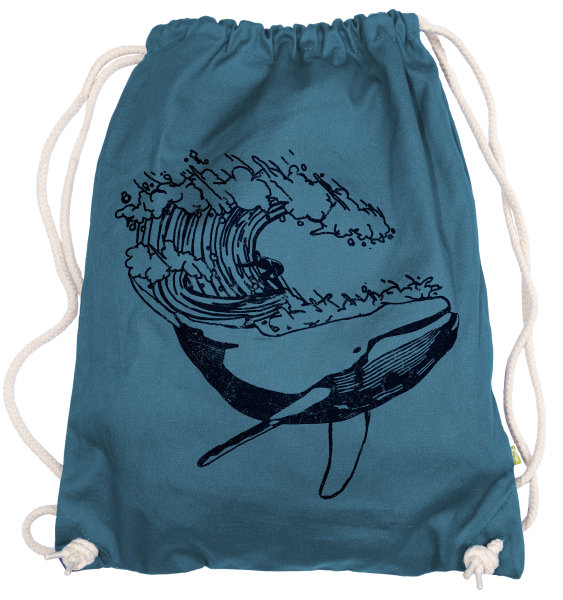 Ma2ca® - Whale Surfer Beach Strand Meer Gymsac Turnbeutel - Stoffbeutel Tasche Hipster Sportbeutel Rucksack bedruckt - blue