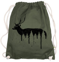 Ma2ca® - The Forrest Deer Gymsac Turnbeutel - Stoffbeutel Tasche Hipster Sportbeutel Rucksack bedruckt Wald Wälder Hirsch Natur - olive