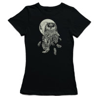 Owl Moon Rundhals Damen M-Fit T-Shirt black m