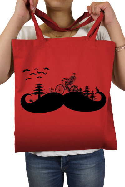 Moustache Land- Stoffbeutel - lange Henkel red