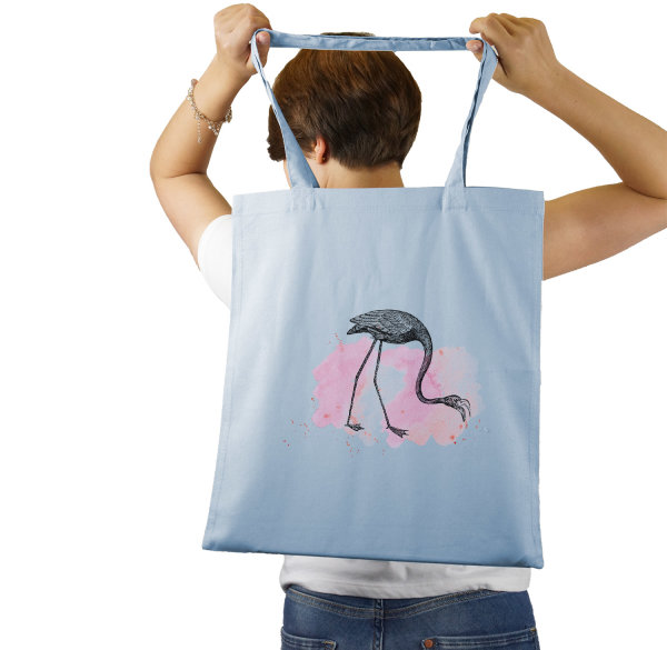 Pink Flamingo - Stoffbeutel - lange Henkel skyblue